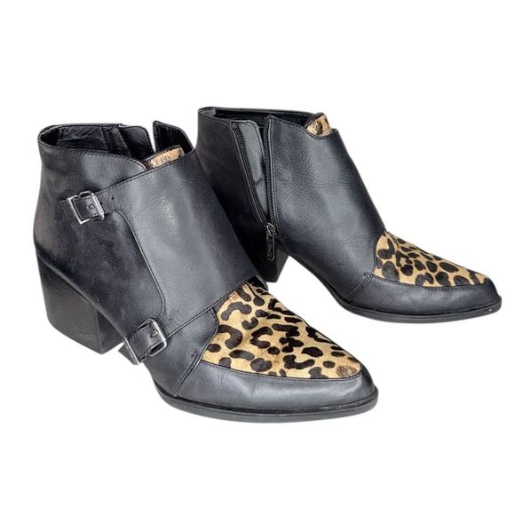 Circus by Sam Edelman Reese Leopard Black Heel Calf Hide Leather Booties Size 8 - Picture 3 of 12